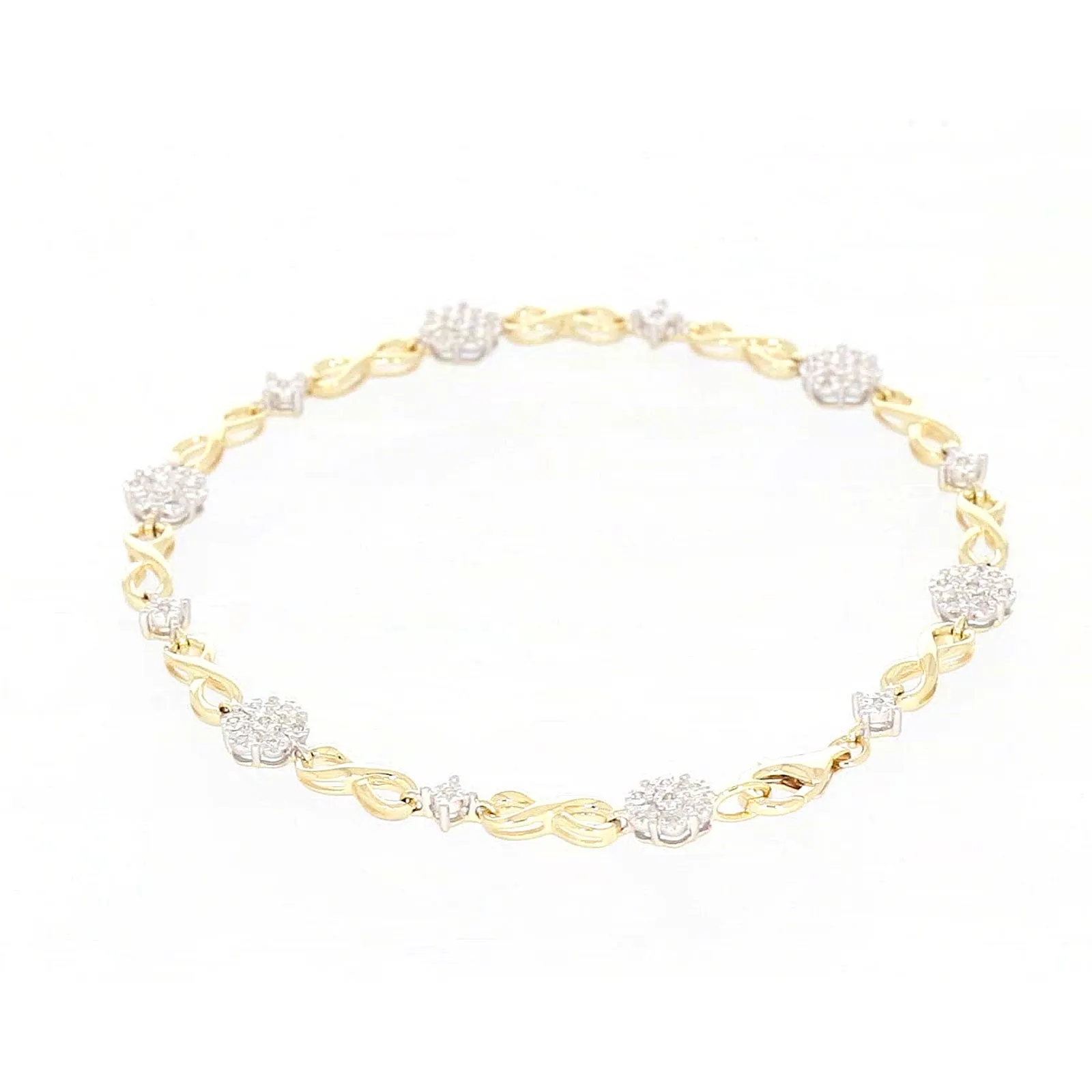 9ct Yellow Gold Round Brilliant Cut 0.15 Carat tw of Diamonds Bracelet