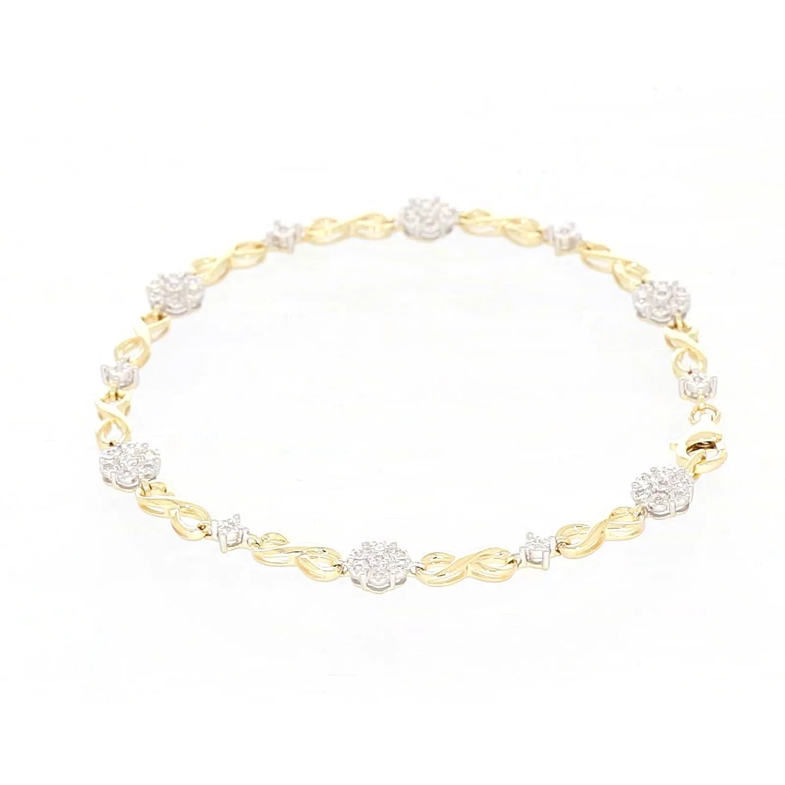 9ct Yellow Gold Round Brilliant Cut 0.15 Carat tw of Diamonds Bracelet