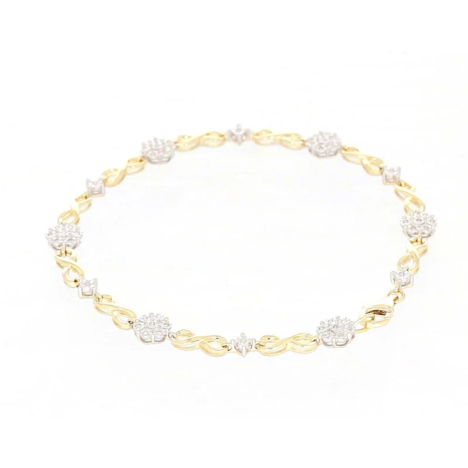 9ct Yellow Gold Round Brilliant Cut 0.15 Carat tw of Diamonds Bracelet