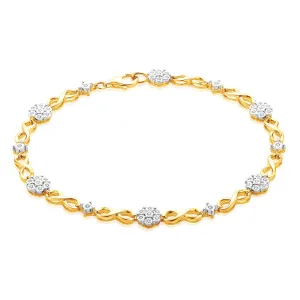 9ct Yellow Gold Round Brilliant Cut 0.15 Carat tw of Diamonds Bracelet