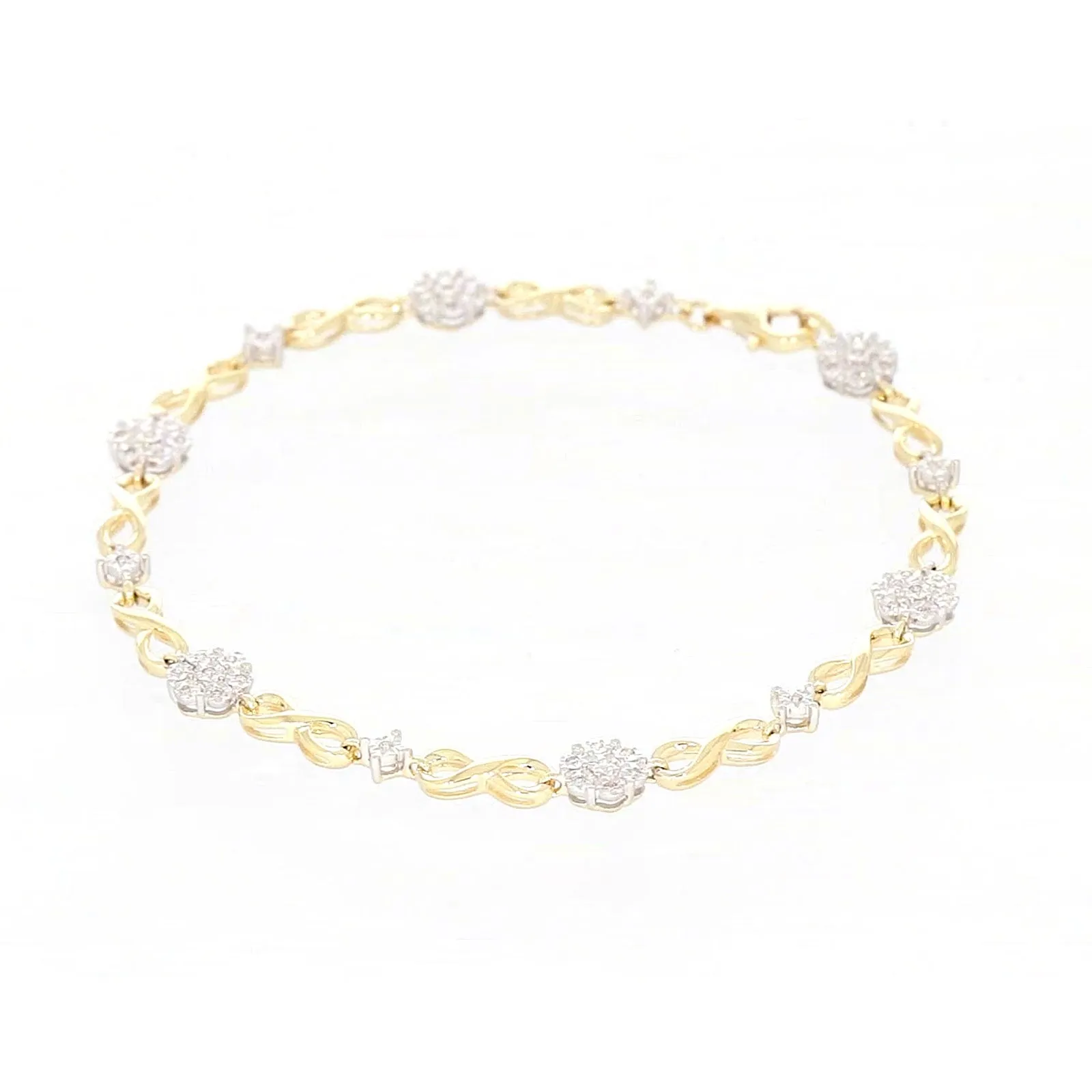 9ct Yellow Gold Round Brilliant Cut 0.15 Carat tw of Diamonds Bracelet