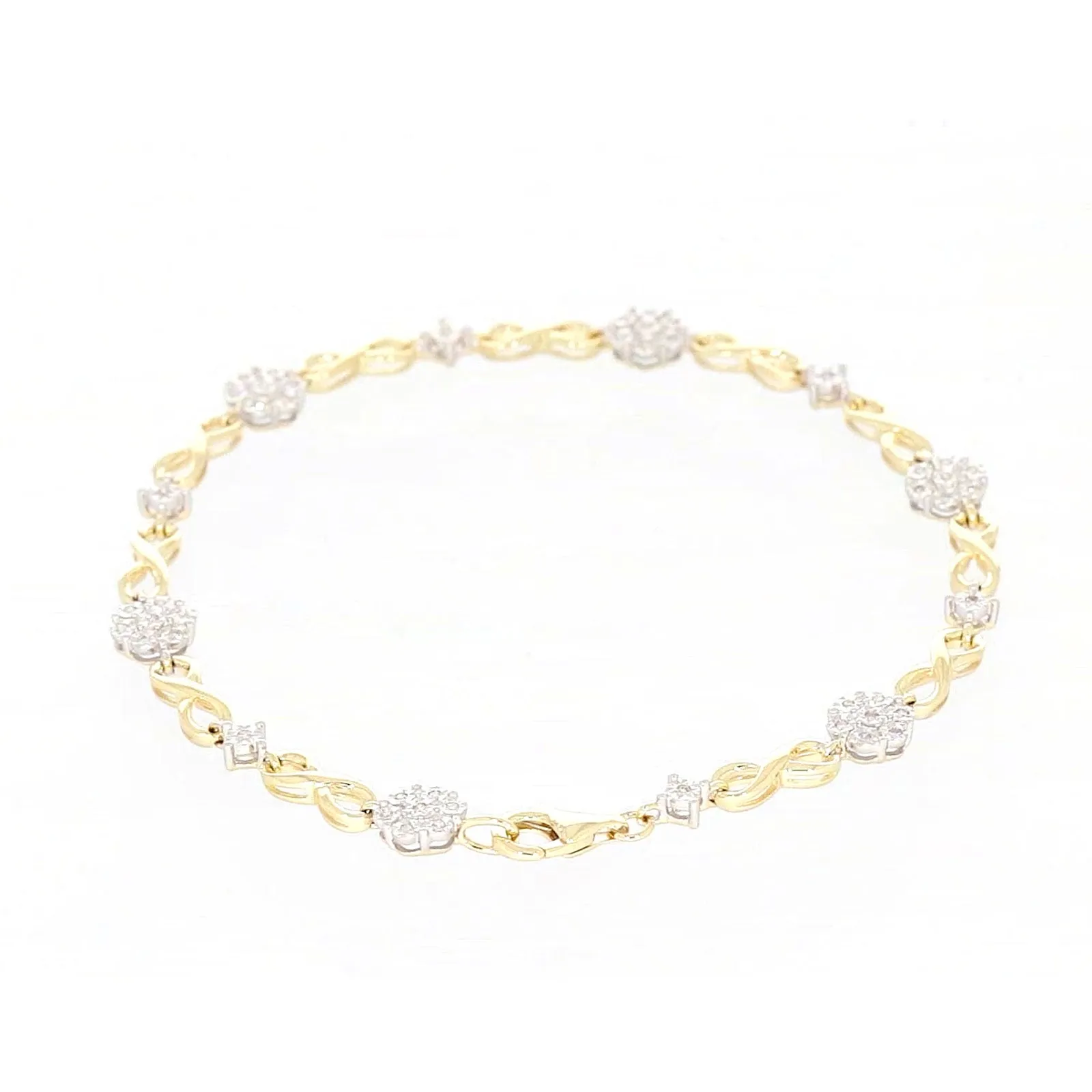 9ct Yellow Gold Round Brilliant Cut 0.15 Carat tw of Diamonds Bracelet