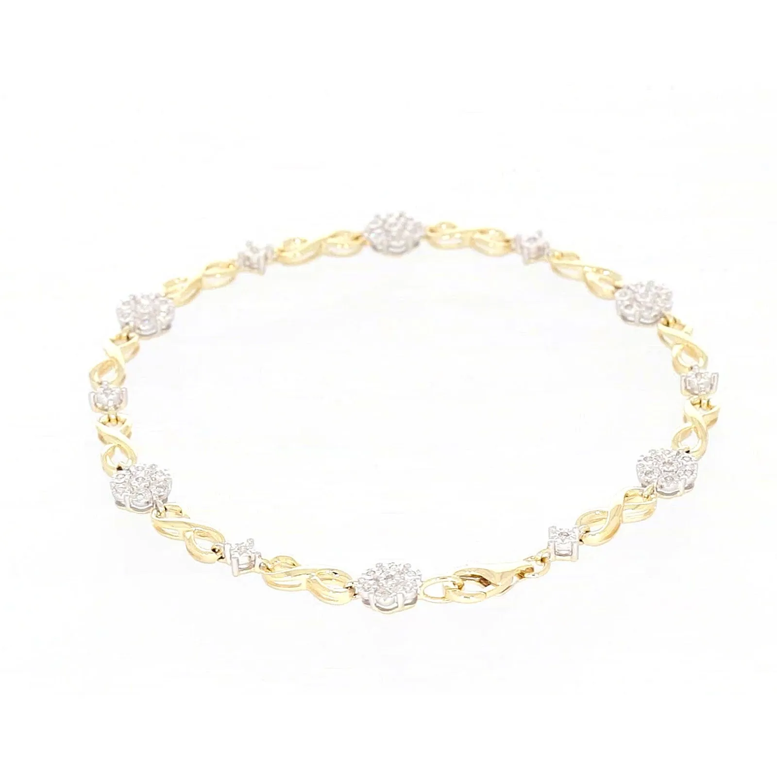 9ct Yellow Gold Round Brilliant Cut 0.15 Carat tw of Diamonds Bracelet