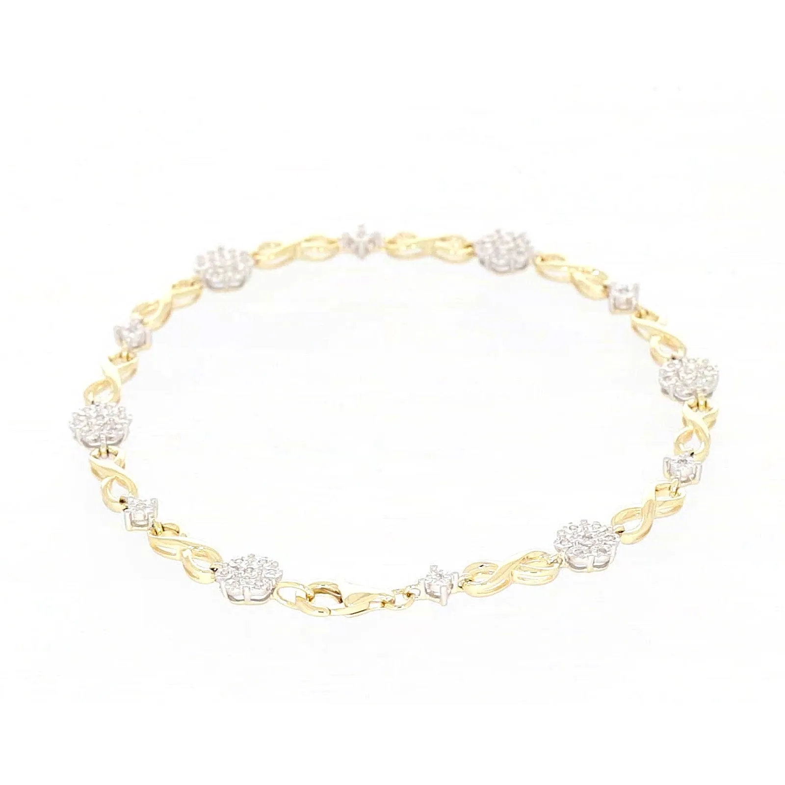 9ct Yellow Gold Round Brilliant Cut 0.15 Carat tw of Diamonds Bracelet