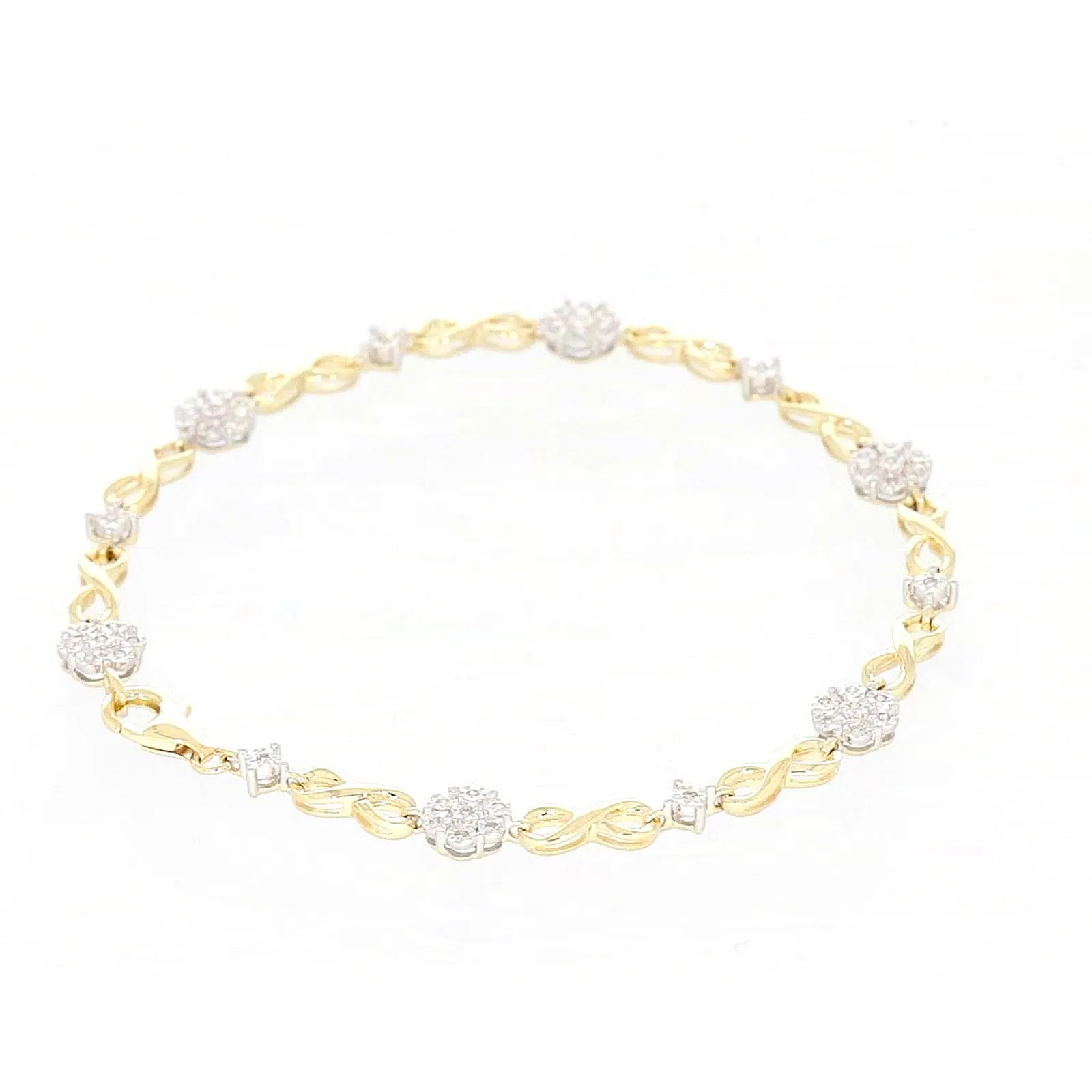 9ct Yellow Gold Round Brilliant Cut 0.15 Carat tw of Diamonds Bracelet