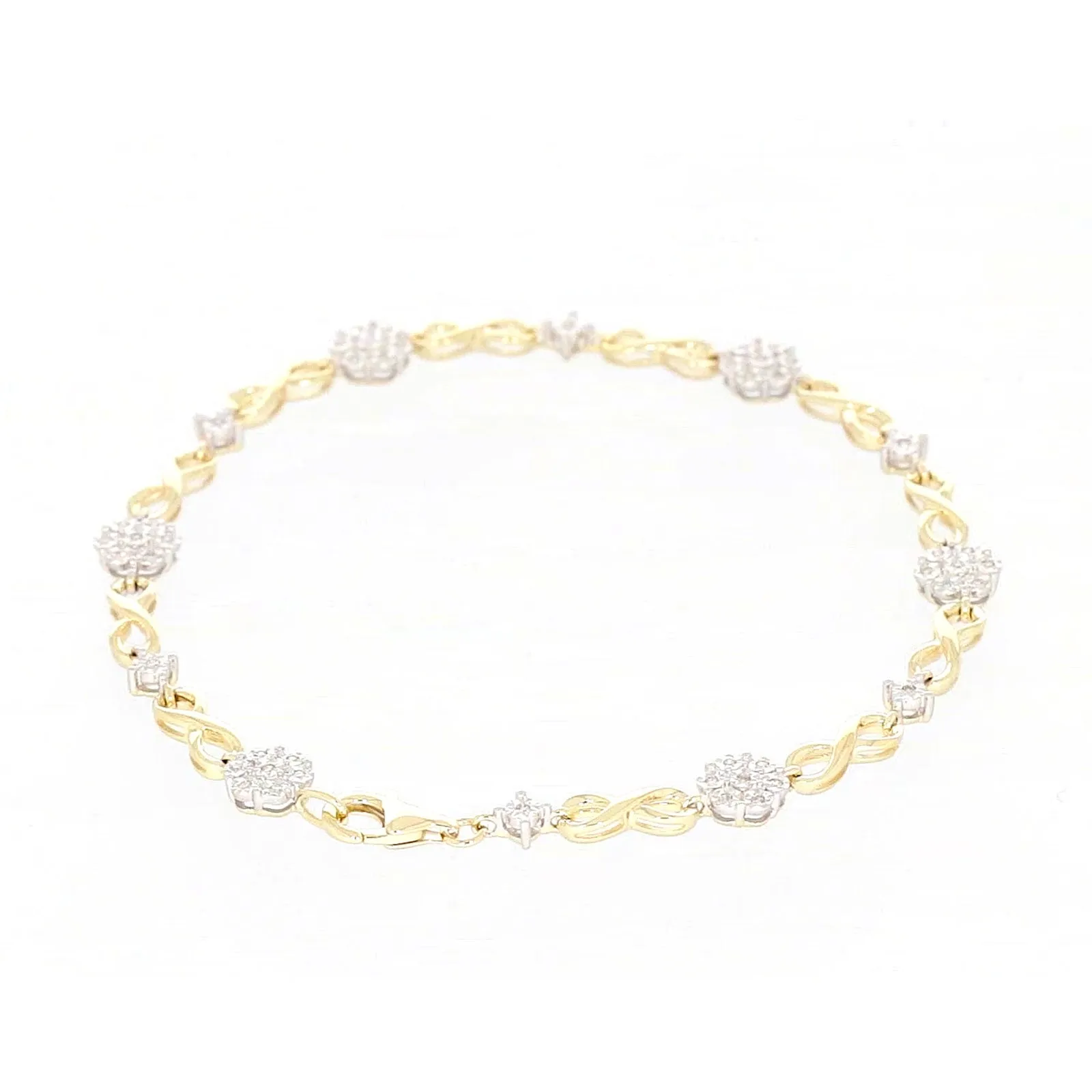 9ct Yellow Gold Round Brilliant Cut 0.15 Carat tw of Diamonds Bracelet