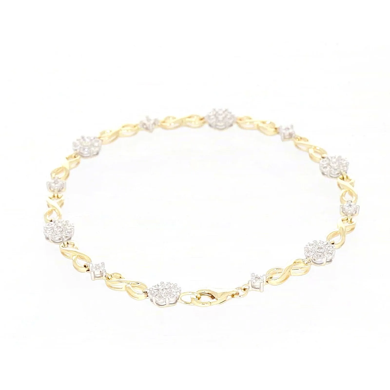 9ct Yellow Gold Round Brilliant Cut 0.15 Carat tw of Diamonds Bracelet