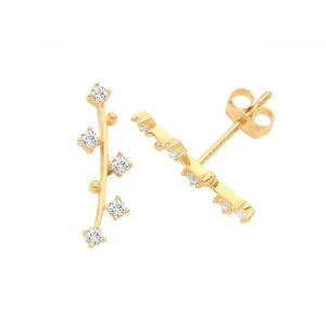 9ct Yellow Gold Zirconia Climber Stud Earrings ES1653