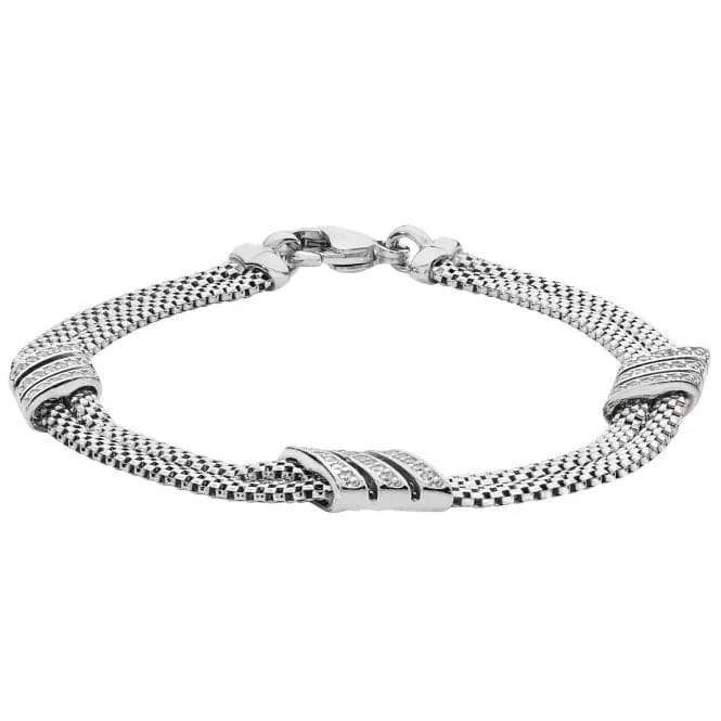 Acotis Silver Bracelet Rhodium Plated Mesh Zirconia Set G3221B