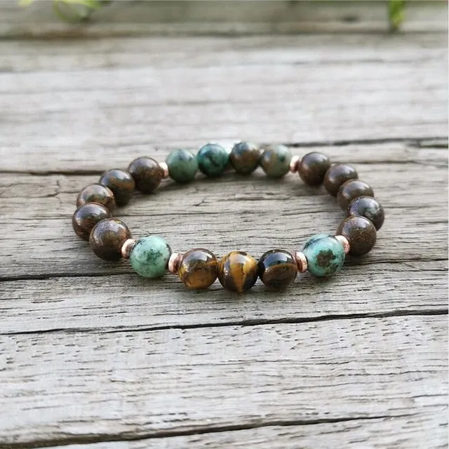 African Turquoise & Bronzite Bracelet with Buddha Charm