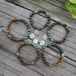 African Turquoise & Bronzite Bracelet with Buddha Charm