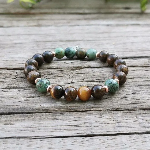 African Turquoise & Bronzite Bracelet with Buddha Charm