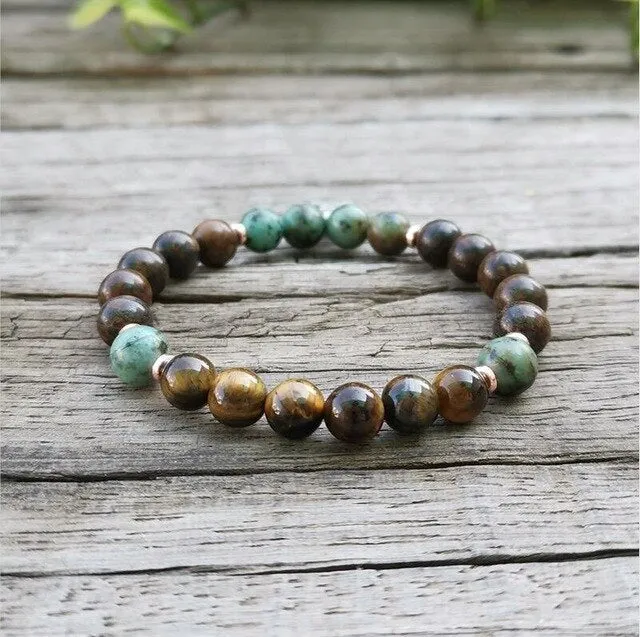 African Turquoise & Bronzite Bracelet with Buddha Charm