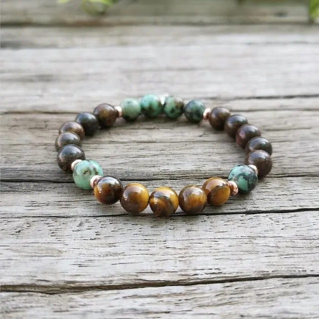 African Turquoise & Bronzite Bracelet with Buddha Charm