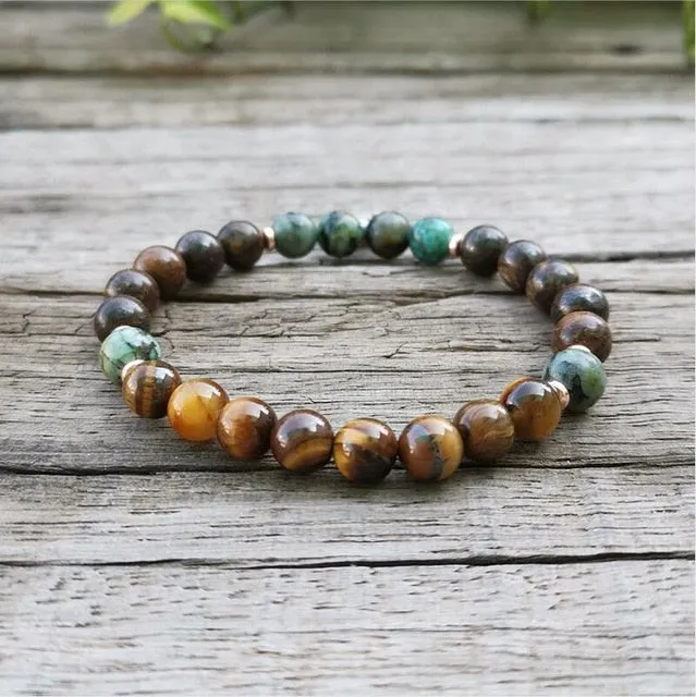 African Turquoise & Bronzite Bracelet with Buddha Charm