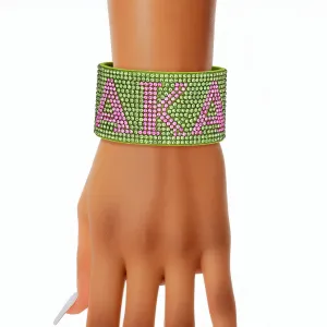 AKA Alpha Kappa Alpha Inspired Bracelet Sorority Green Rhinestone Magnetic Bracelet