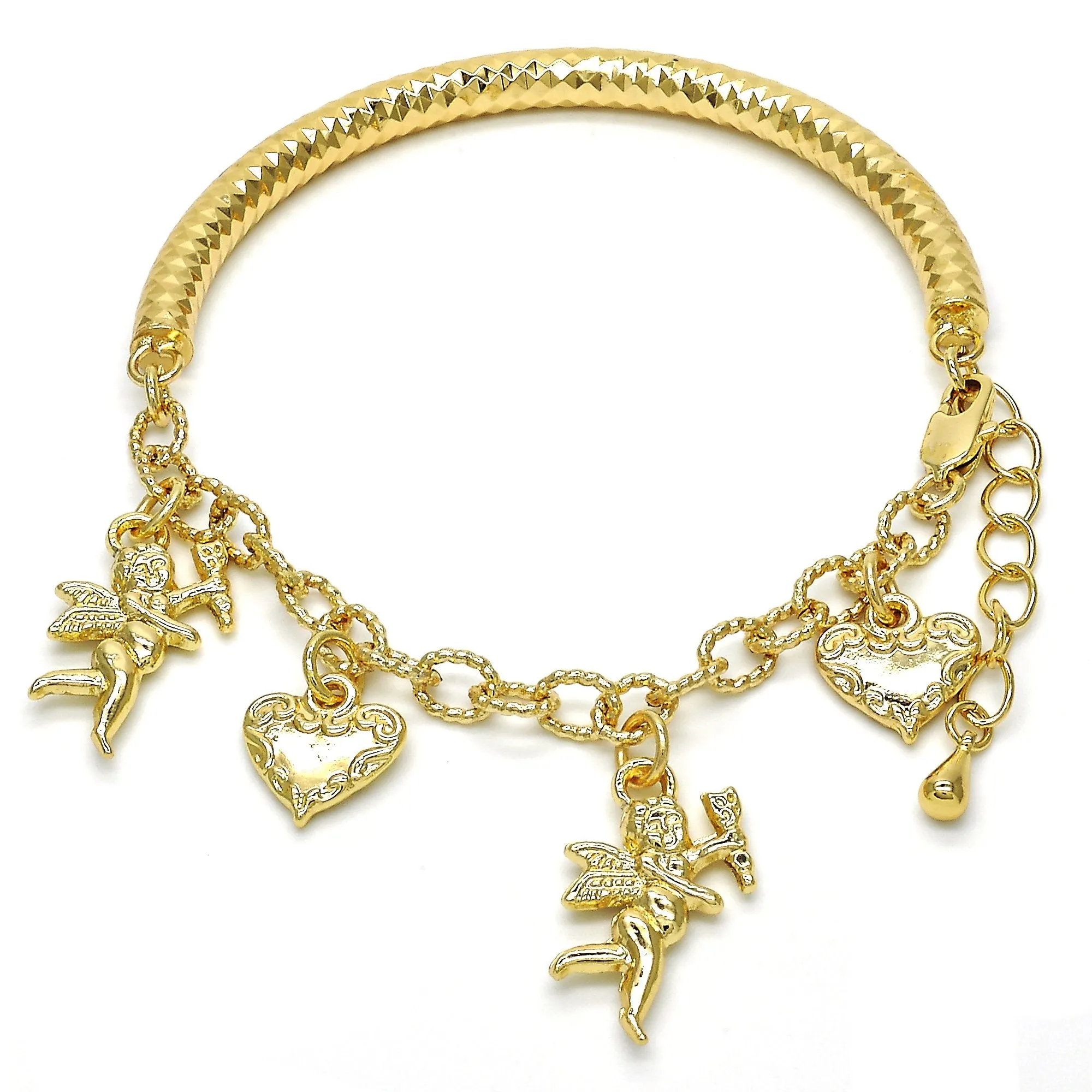 Angel and Heart Charm Bracelet 18k Gold Filled High Polish Finsh