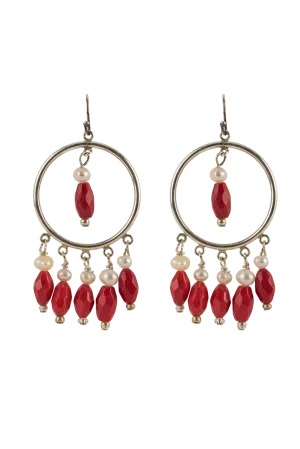 Ann Vlach Faceted Coral & Pearl Chandelier Earrings