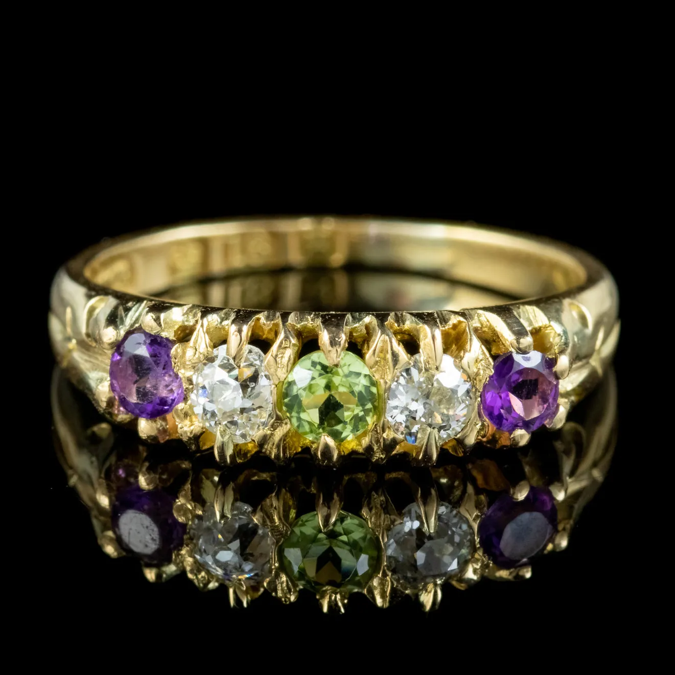 Antique Edwardian Suffragette Ring Amethyst Peridot Diamond Circa 1910