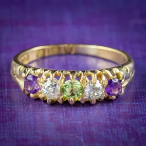 Antique Edwardian Suffragette Ring Amethyst Peridot Diamond Circa 1910