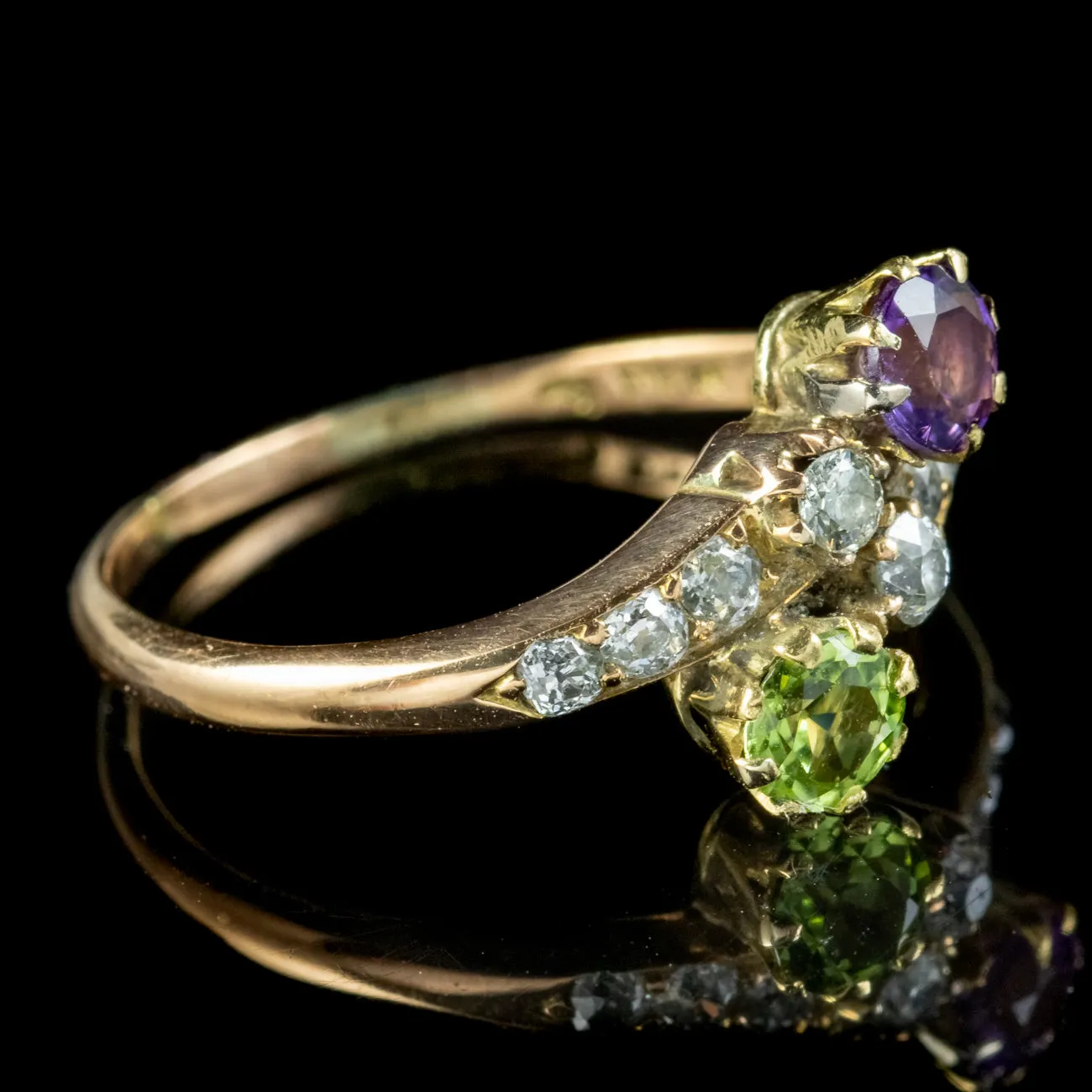 Antique Edwardian Suffragette Ring Diamond Amethyst Peridot Circa 1910