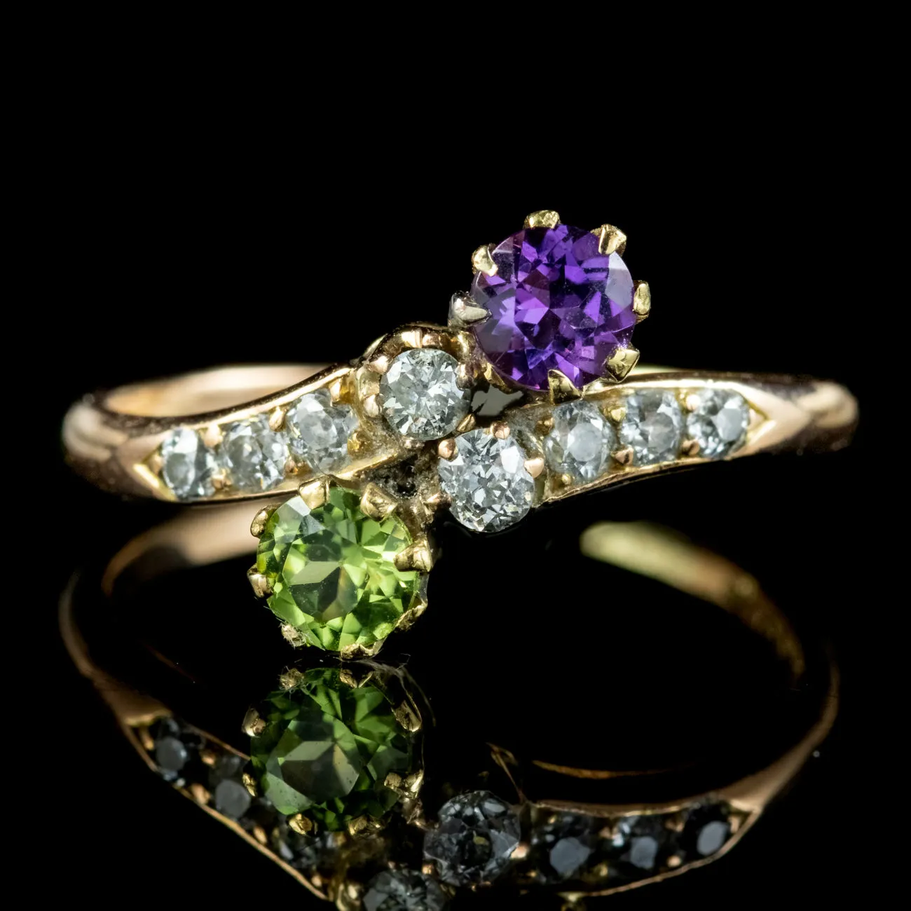 Antique Edwardian Suffragette Ring Diamond Amethyst Peridot Circa 1910