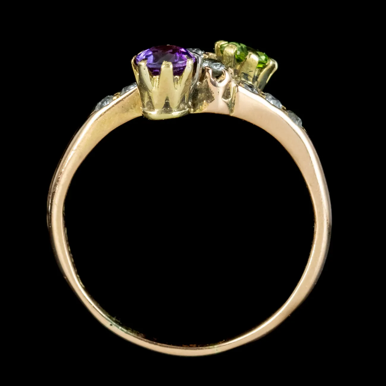 Antique Edwardian Suffragette Ring Diamond Amethyst Peridot Circa 1910