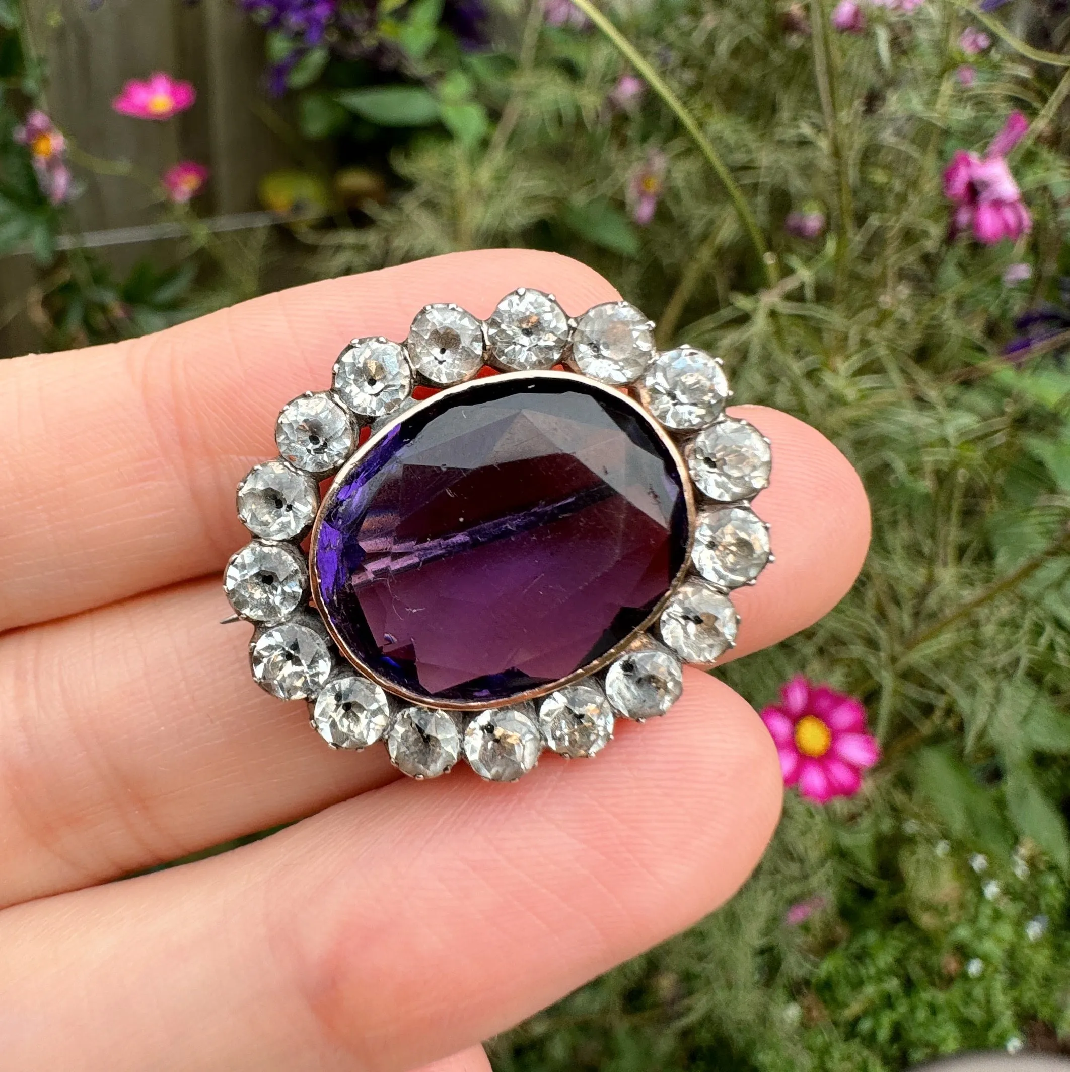 Antique Georgian Gold & Silver Purple Paste Brooch