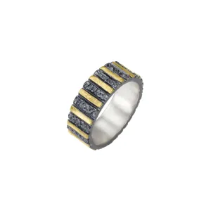 Apostolos Textured Men's Ring with 18k Gold Bar Highlights