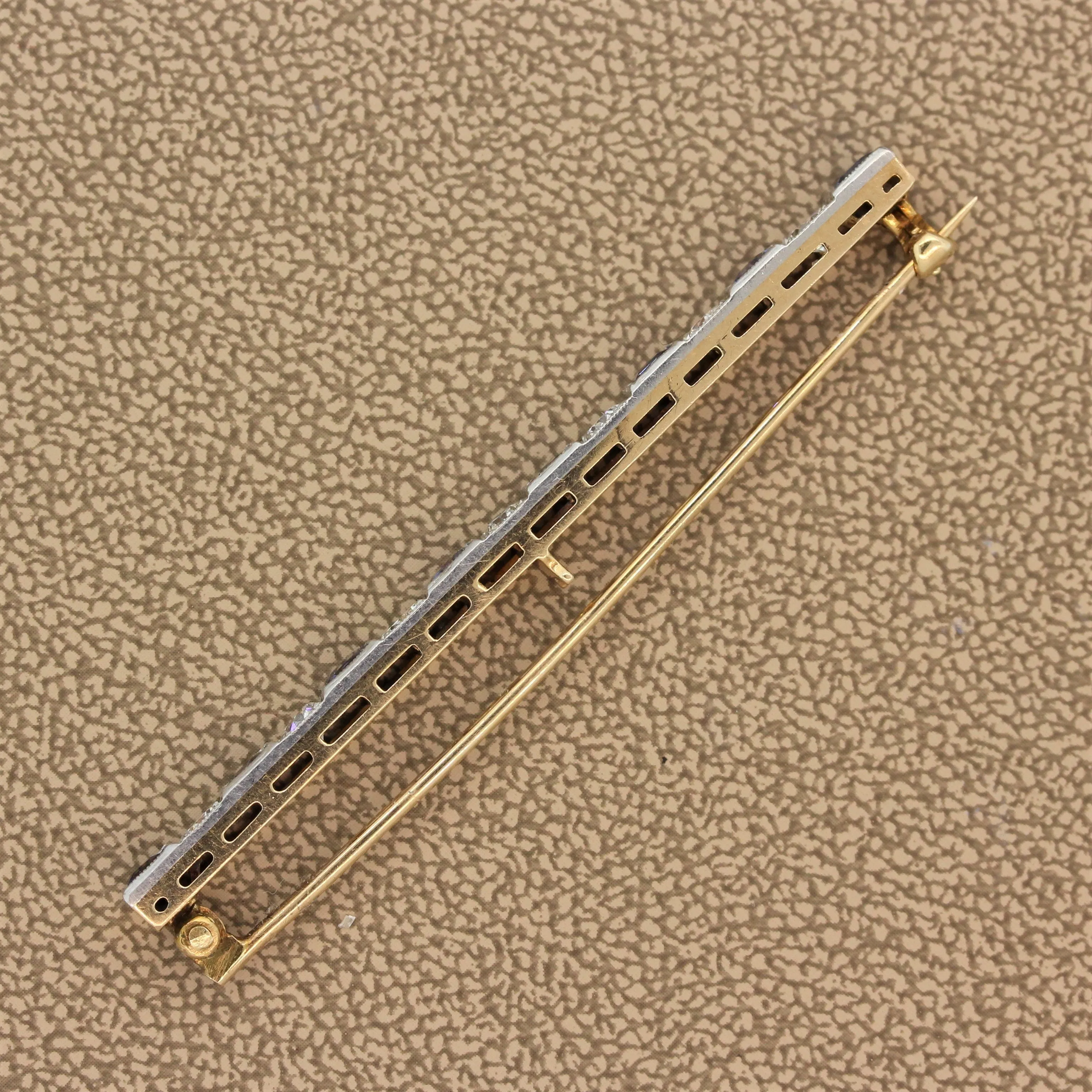 Art Deco Sapphire Diamond Platinum Gold Bar-Pin Brooch