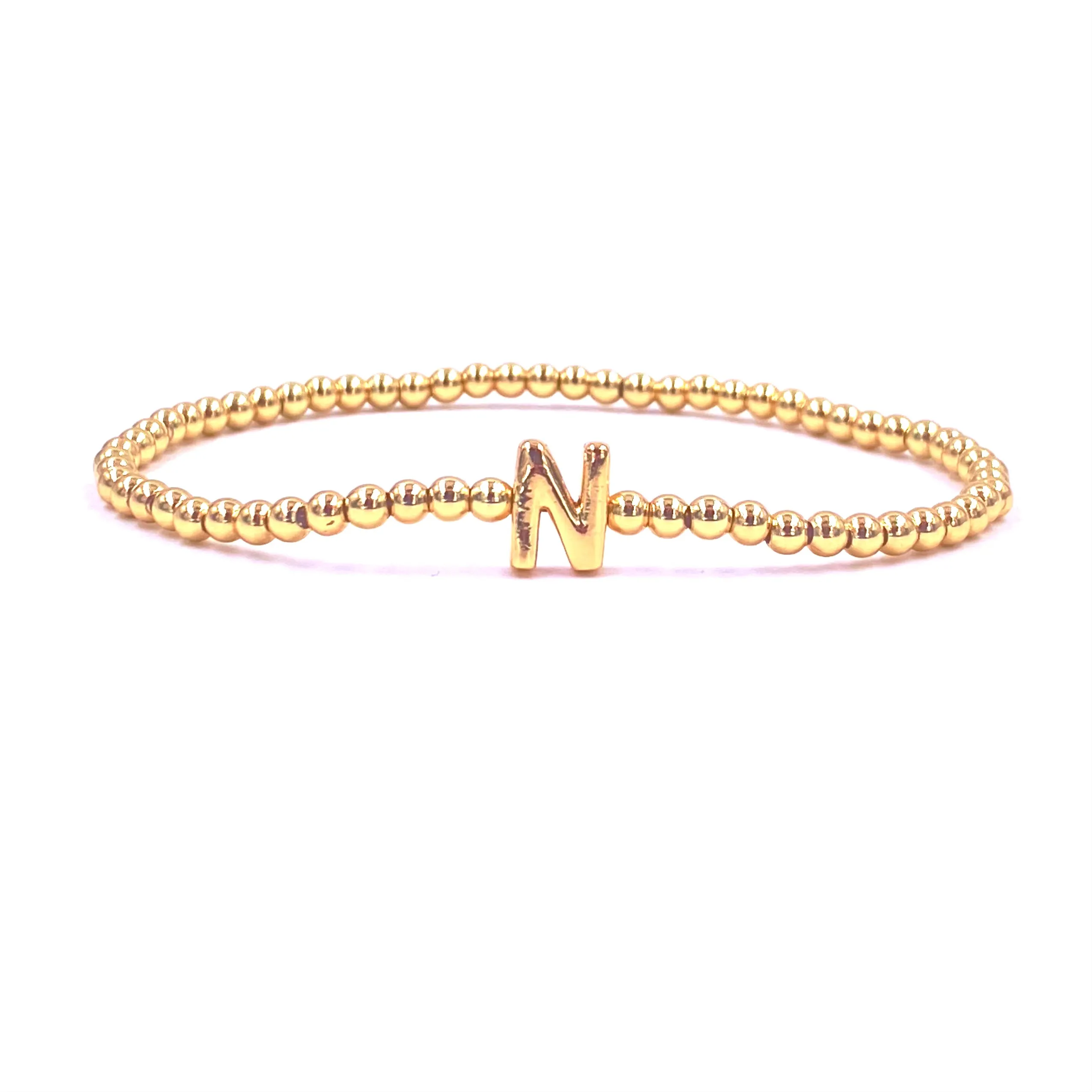 Ashley Gold Stainless Steel Gold Plated Center Initial Bead Design Stretch Beaded Bracelet