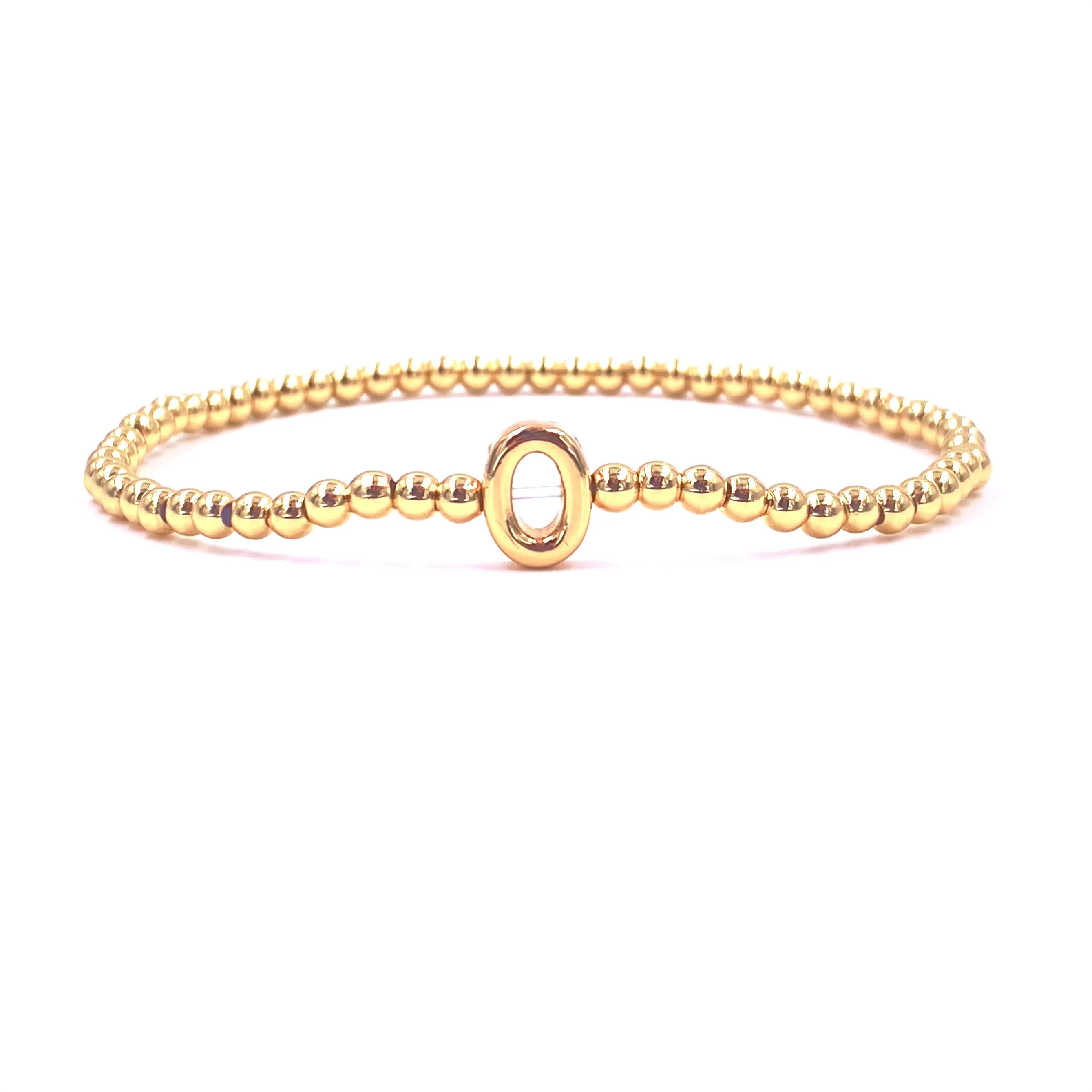 Ashley Gold Stainless Steel Gold Plated Center Initial Bead Design Stretch Beaded Bracelet