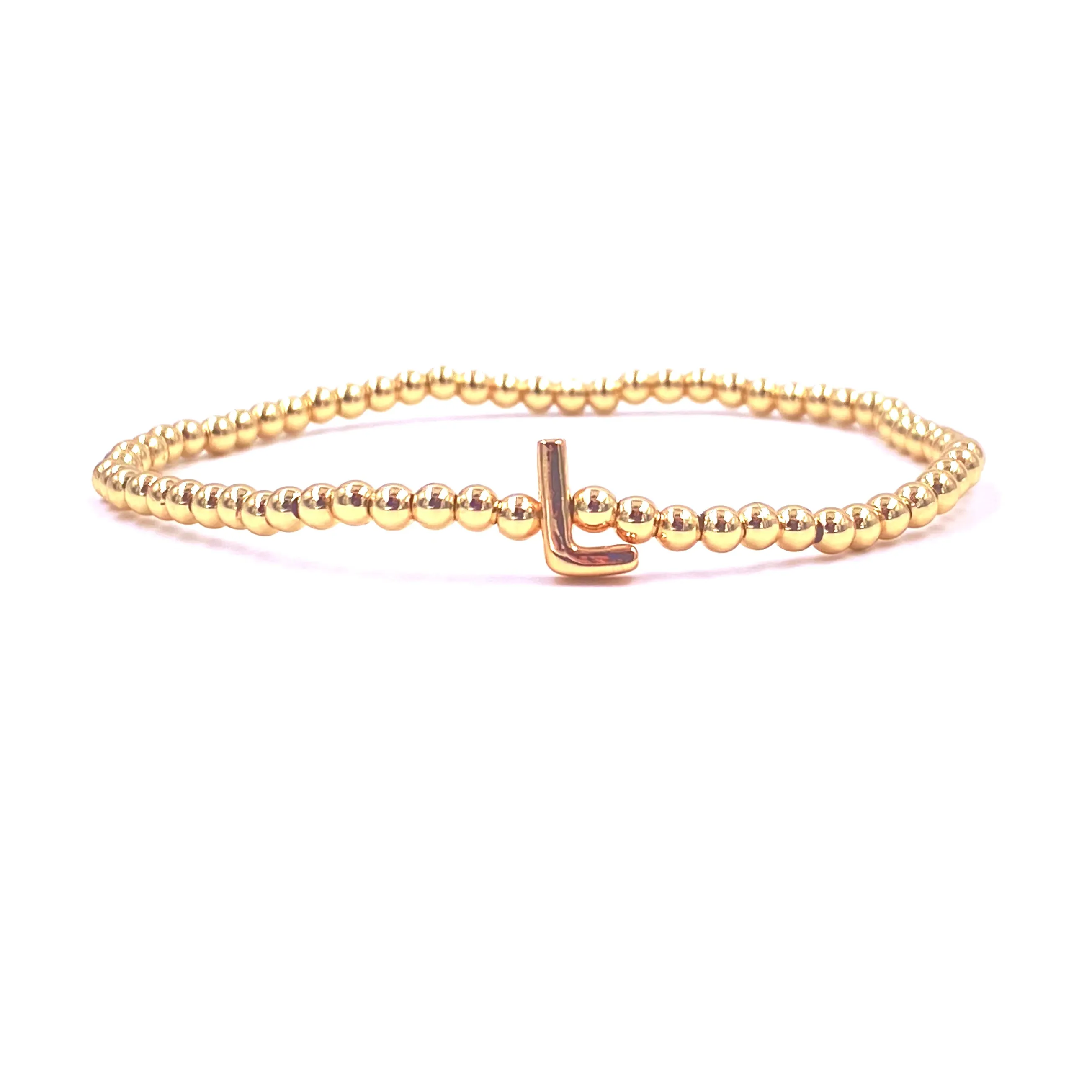 Ashley Gold Stainless Steel Gold Plated Center Initial Bead Design Stretch Beaded Bracelet