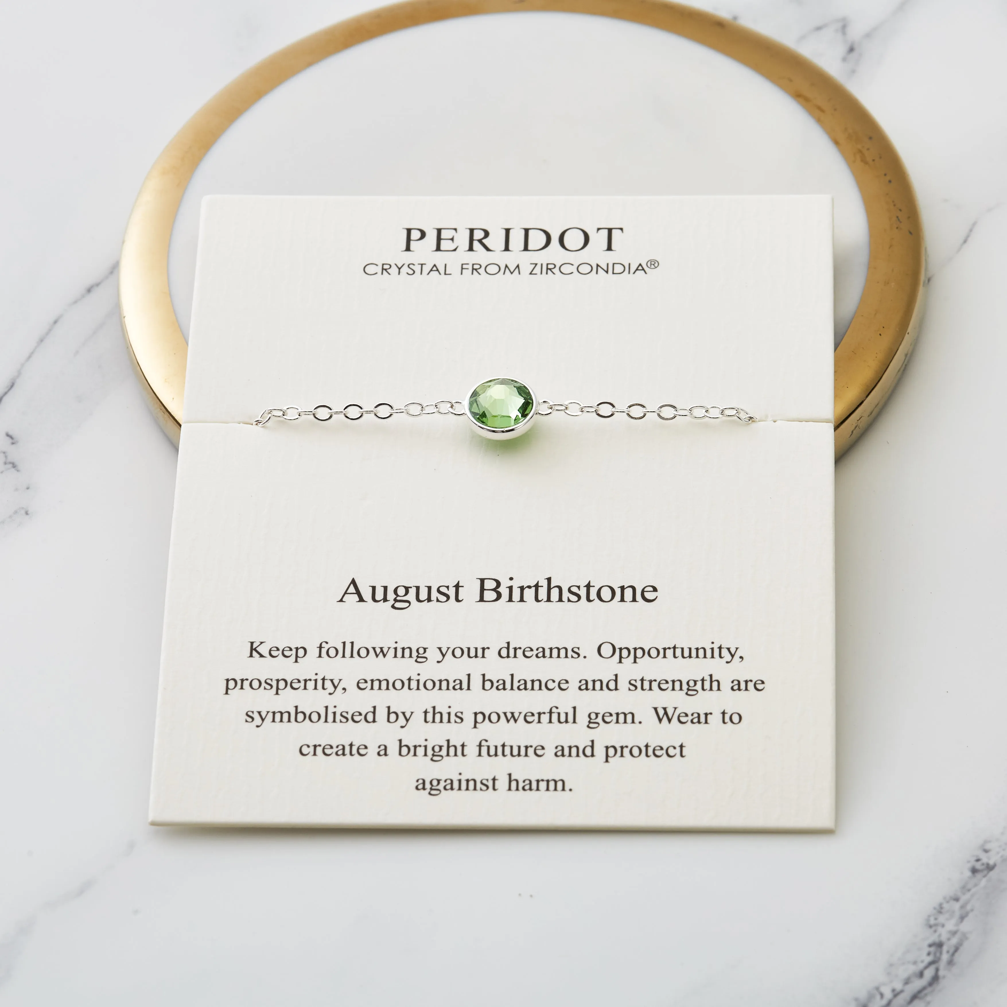 August (Peridot) Birthstone Anklet Created with Zircondia® Crystals