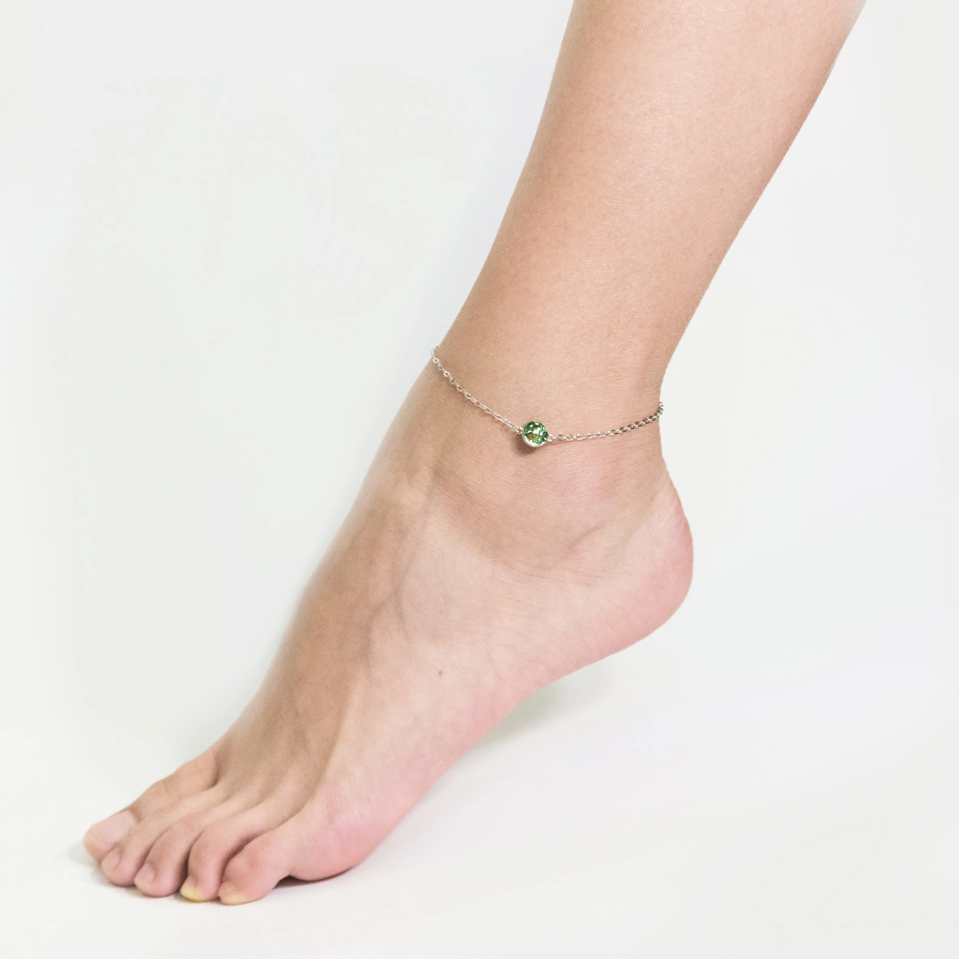 August (Peridot) Birthstone Anklet Created with Zircondia® Crystals