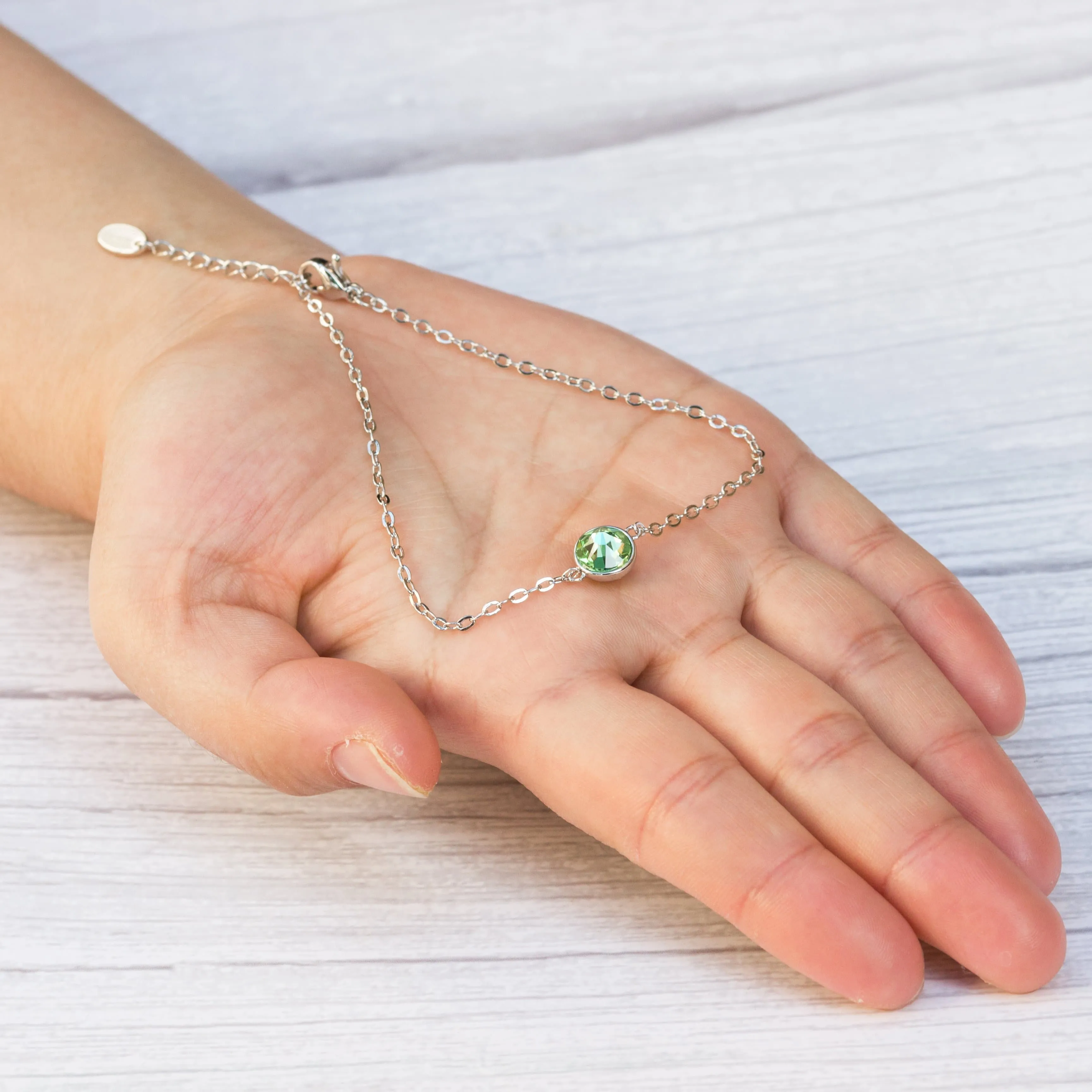 August (Peridot) Birthstone Anklet Created with Zircondia® Crystals