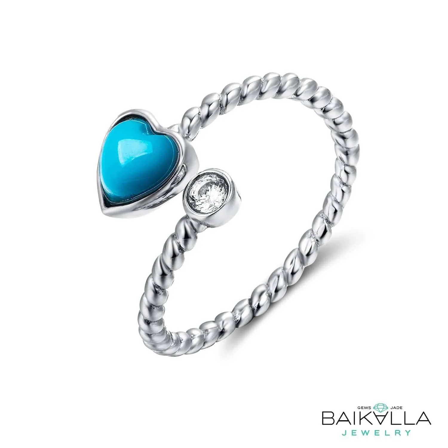 Baikalla™ "Love is Here" Sterling Silver Genuine Persian Blue Arizona Turquoise Love Ring