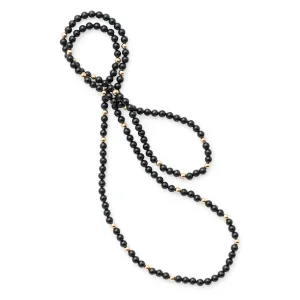 Black Jade & Gold Station Rope Necklace