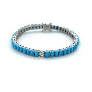 Blue Oval Turquoise CZ Tennis Bracelet