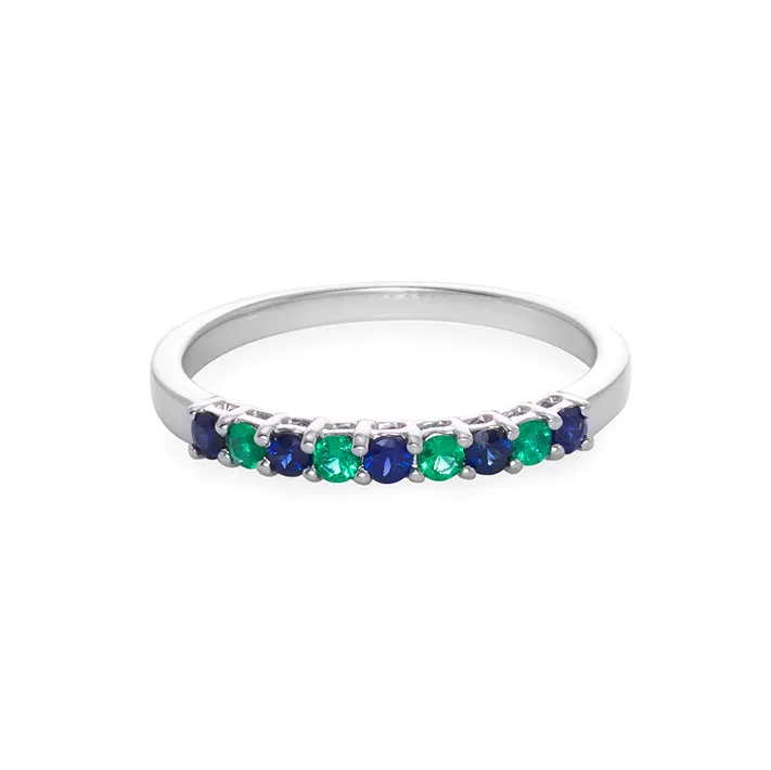 Blue Sapphire and Emerald Ring in White Gold