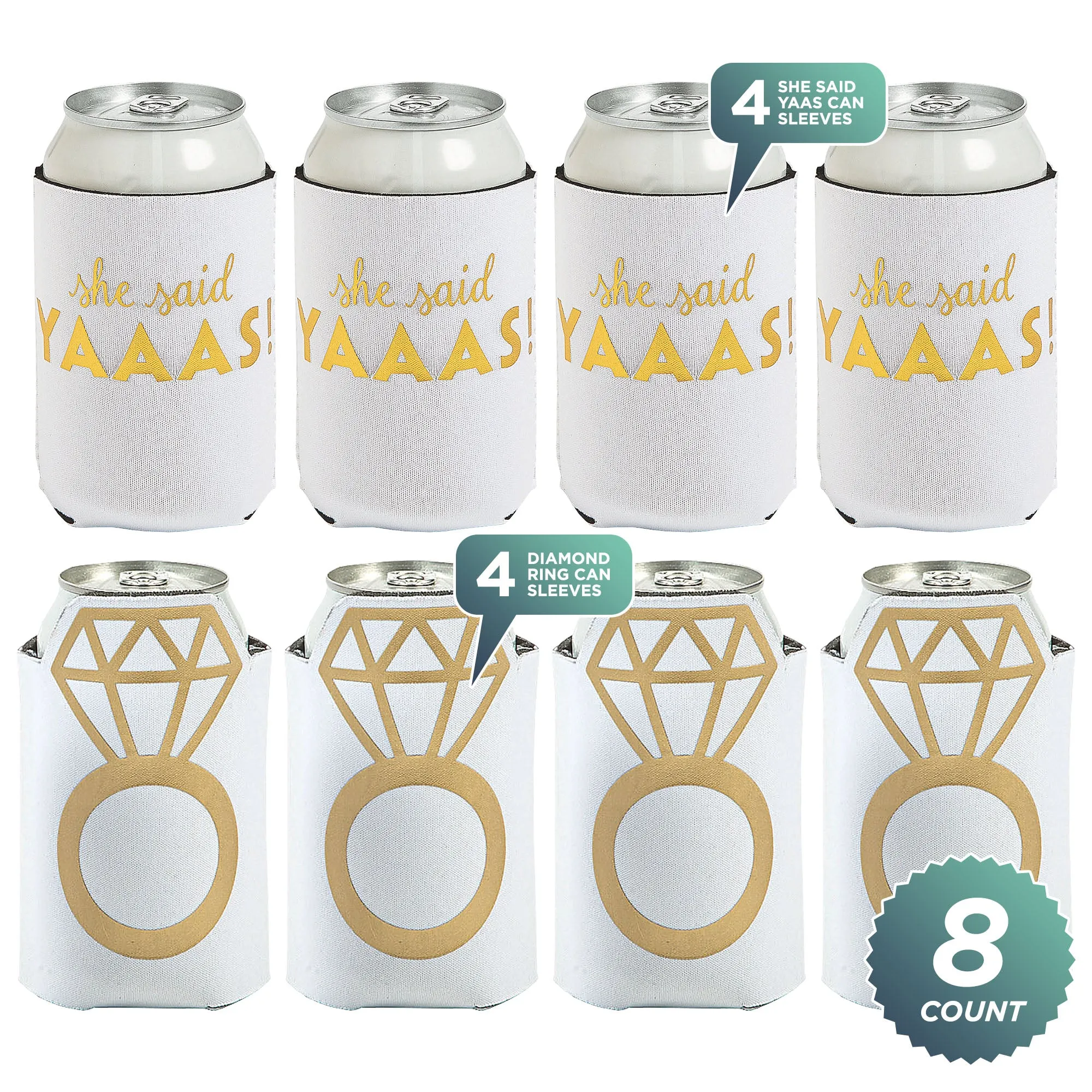 Bridal & Bachelorette Party Supplies - She Said Yaas & Diamond Ring Can Sleeve Beer Hugger