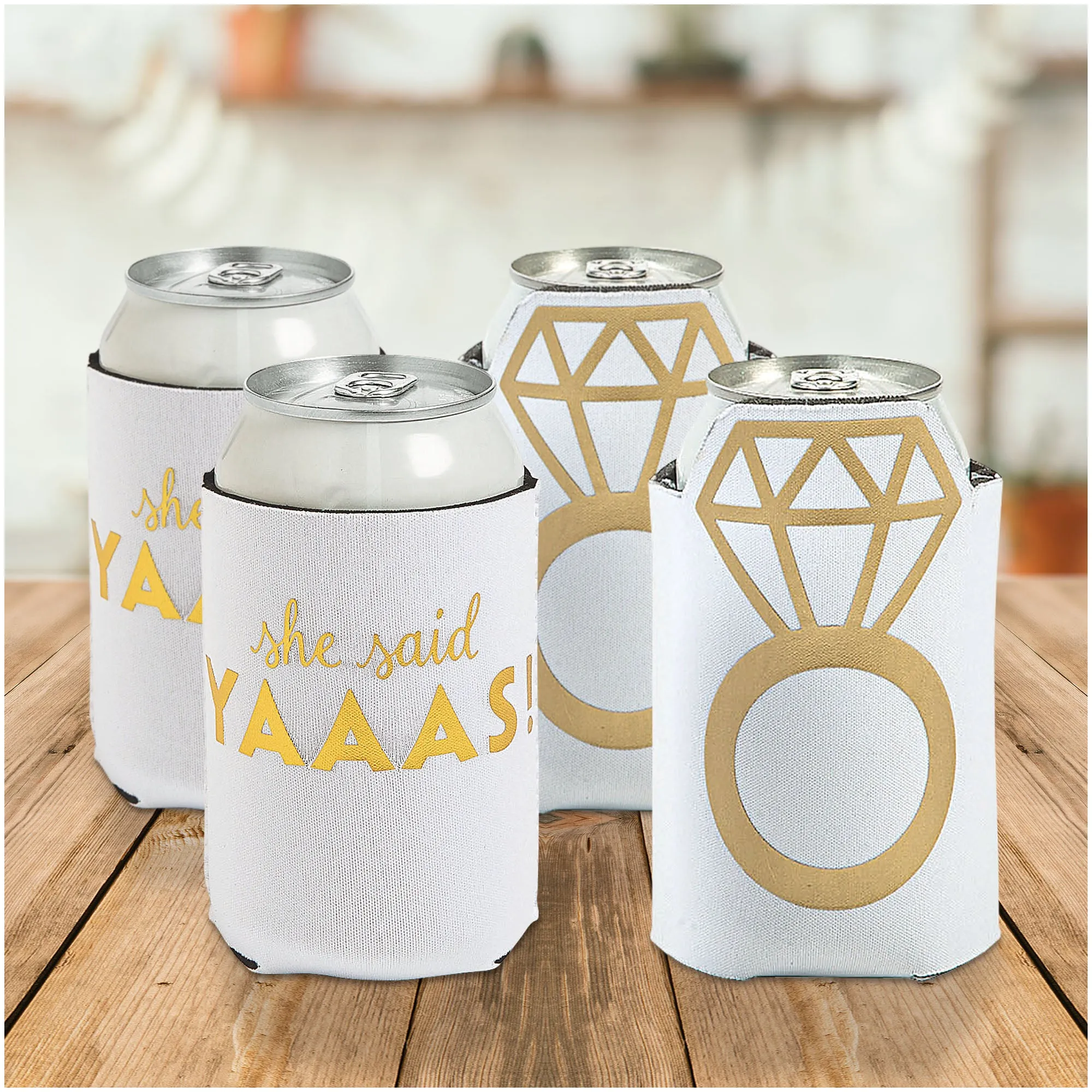 Bridal & Bachelorette Party Supplies - She Said Yaas & Diamond Ring Can Sleeve Beer Hugger