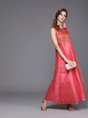 Brocade and Net Sequins Embroidered Maxi Kurta