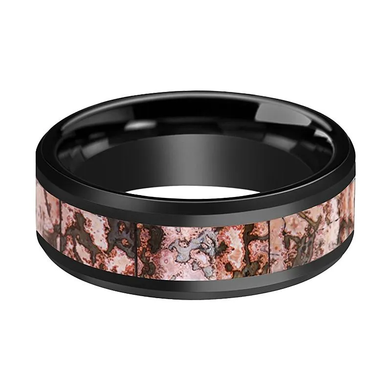 CAMBRIAN | Black Ceramic Ring, Pink Dino Bone Inlay