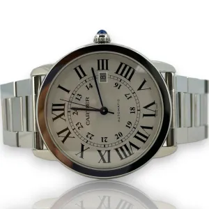 Cartier Ronde Solo XL 3802 42mm Stainless Steel White Dial Watch B&P