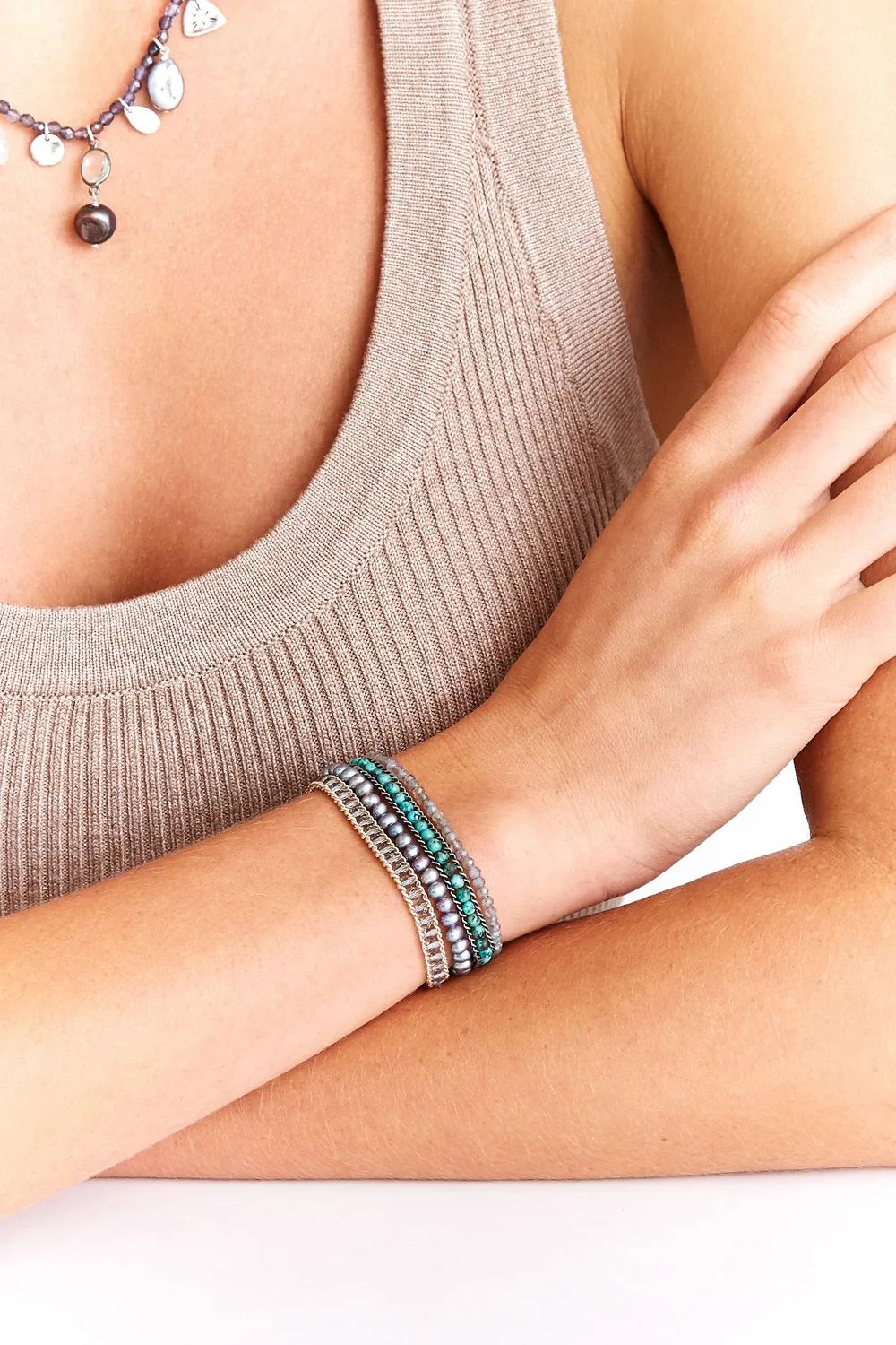 Chan Luu Turquoise Pearl Mix Naked Wrap Bracelet