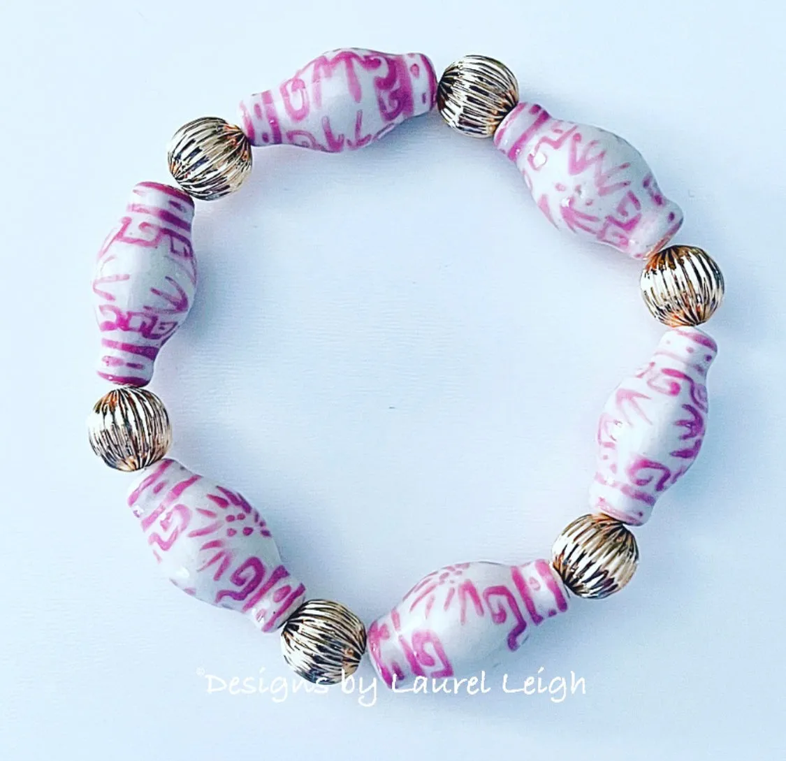 Chinoiserie Pink Ginger Jar Gold Filled Bracelet