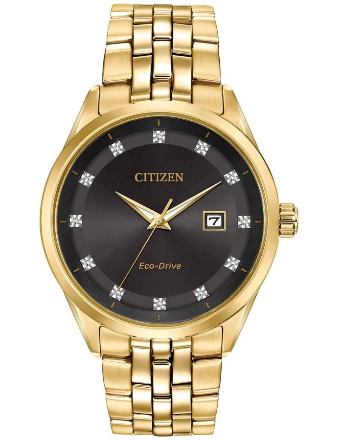 Citizen Eco-Drive Mens Corso - Gold-Tone - Diamonds - Back - Date - Bracelet