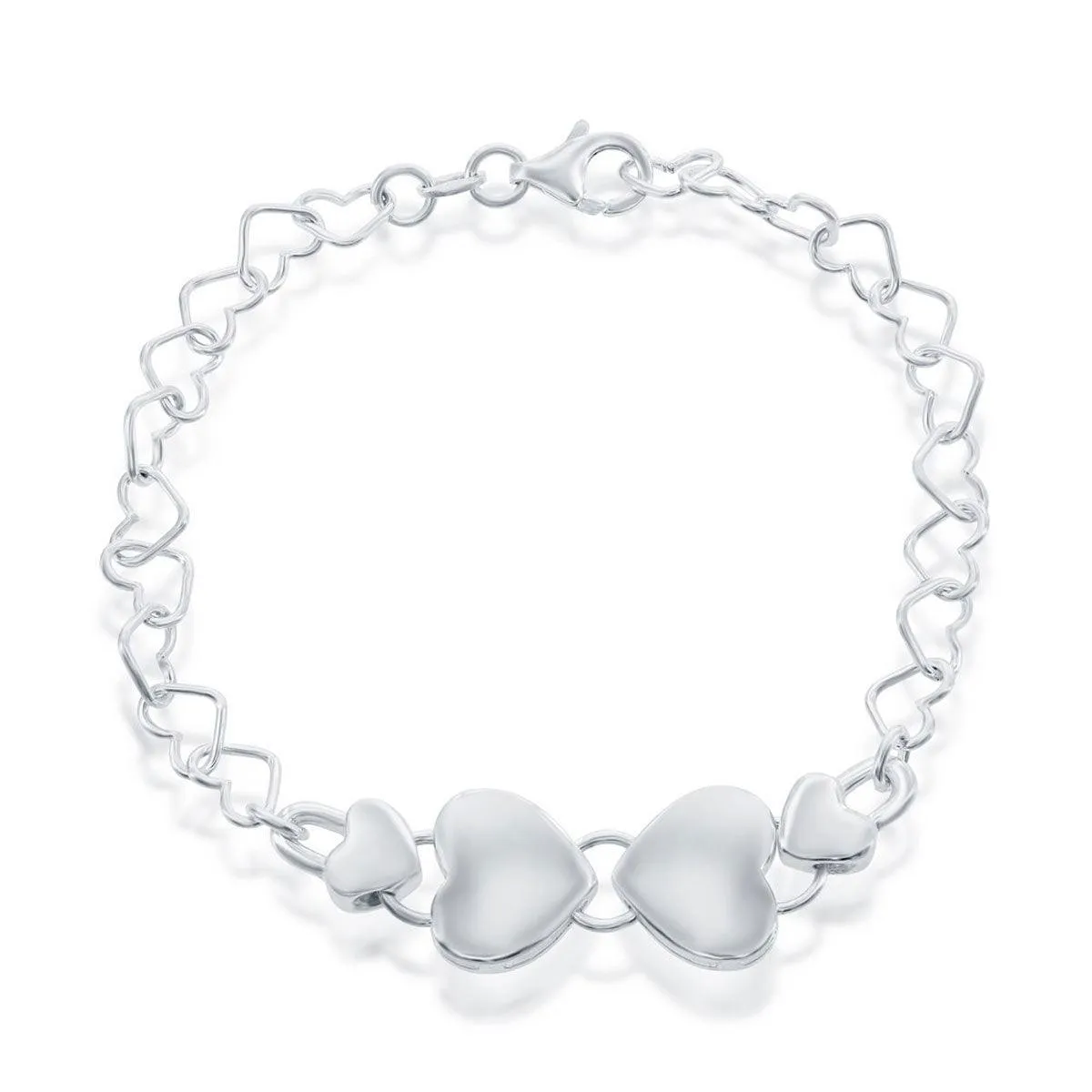 Classic Women's Bracelet - Sterling Silver Link with 4 Center Hearts | S-4587