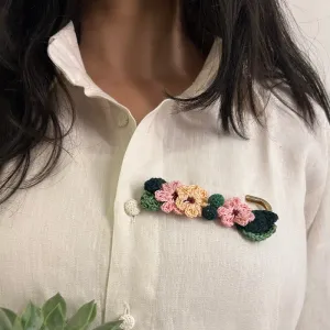 Crochet Brooch | Metal Pin | Floral Design | Pink